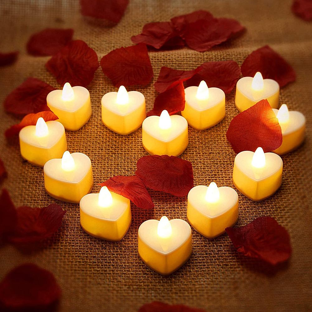 24 Pcs Heart Shape LED Candles Tea Light Romantic Love LED Candles for view 5