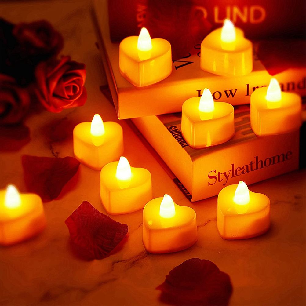 24 Pcs Heart Shape LED Candles Tea Light Romantic Love LED Candles for view 7