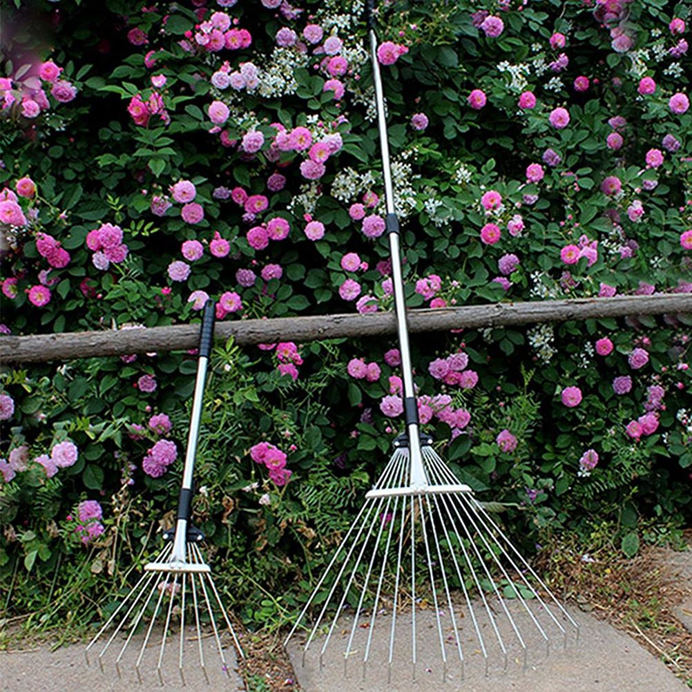 Adjustable Garden Leaf Rake Alloy Telescopic Hoe Grass Tool Multi Toothed view 4