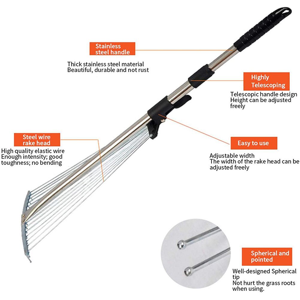 Adjustable Garden Leaf Rake Alloy Telescopic Hoe Grass Tool Multi Toothed view 5