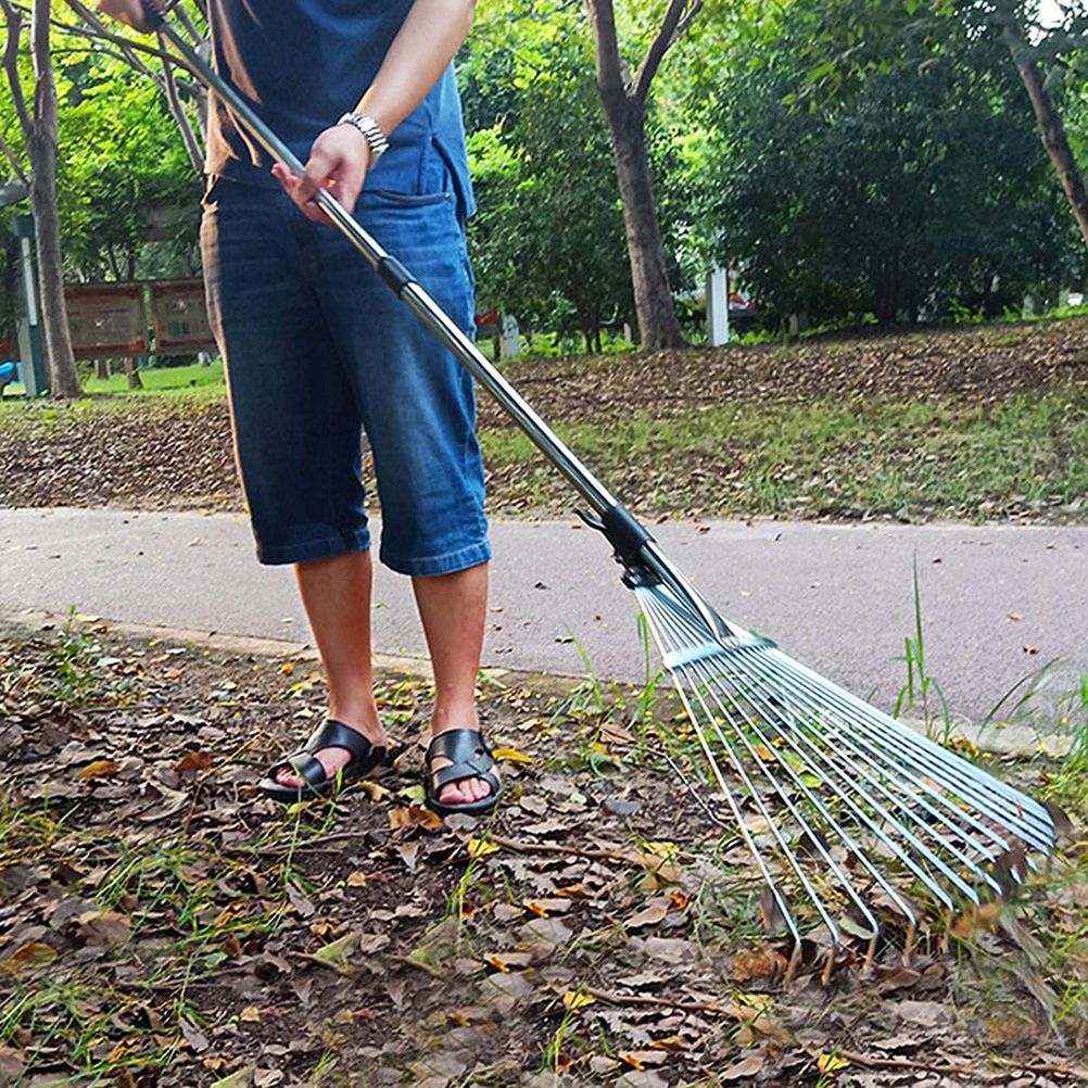 Adjustable Garden Leaf Rake Alloy Telescopic Hoe Grass Tool Multi Toothed view 7