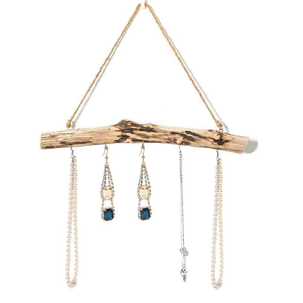 Unique Natural Driftwood Branches Wall Hanging Jewelry Organizers with 5 Hook view 2