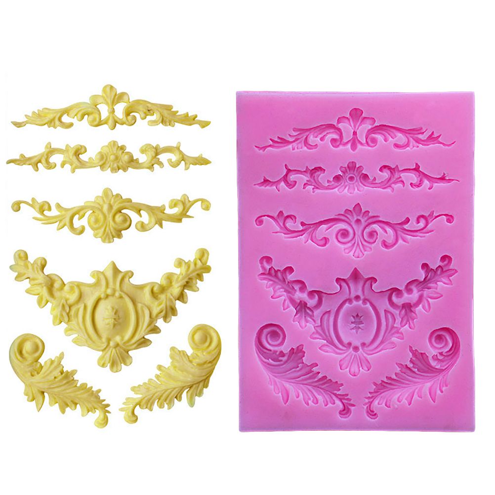DIY 3D Sculpted Flower Baroque Scroll Silicone Mold Fondant Mold Cupcake Cake view 2