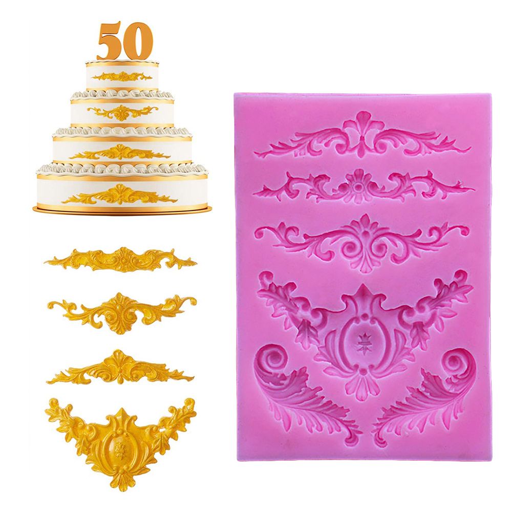 DIY 3D Sculpted Flower Baroque Scroll Silicone Mold Fondant Mold Cupcake Cake view 3