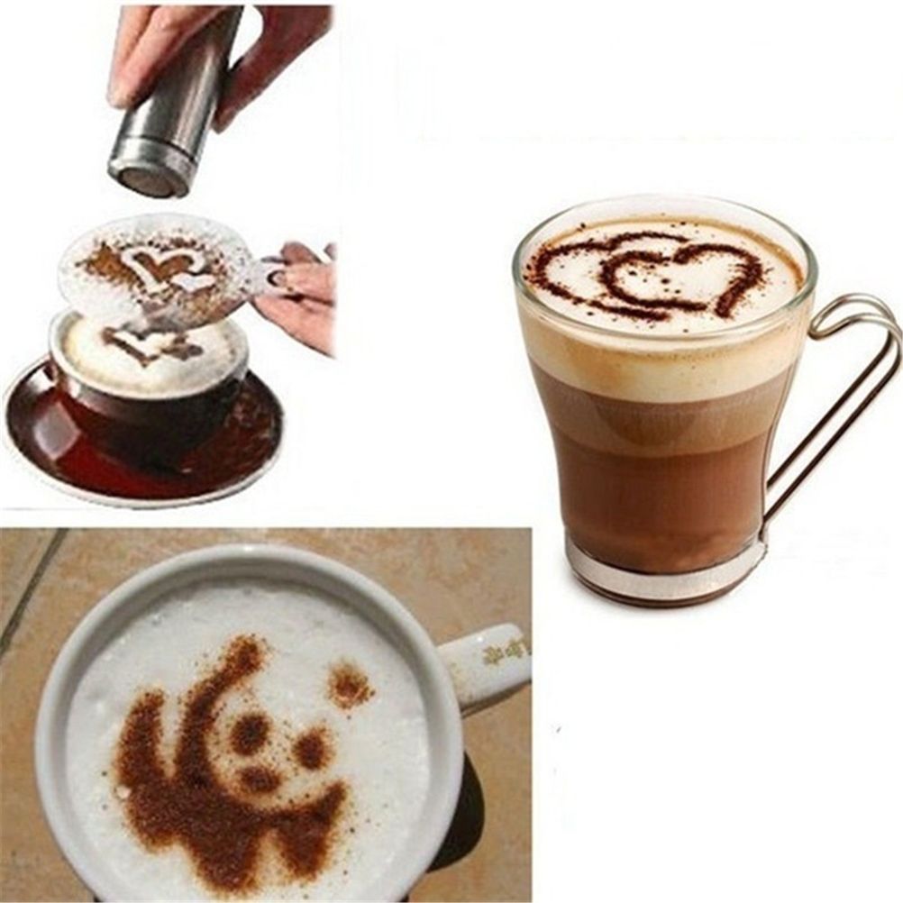 16Pcs Plastic Cappuccino Coffee Foam Spray Template Stencils DIY Decorating view 2