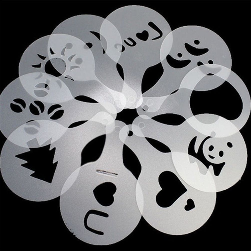 16Pcs Plastic Cappuccino Coffee Foam Spray Template Stencils DIY Decorating view 4