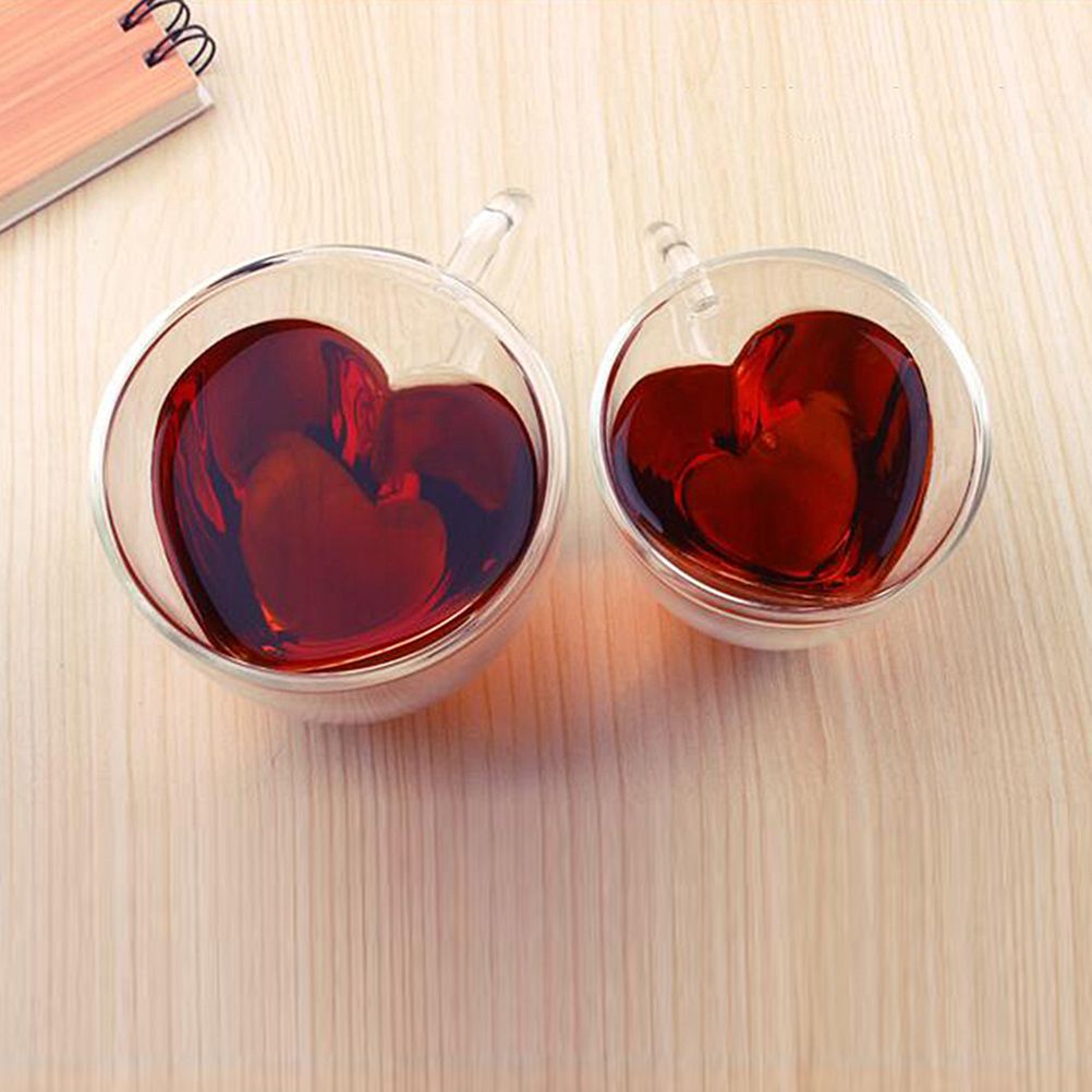 180ml/240ml Heart Shaped Double Wall Glass Mug Heat Resistant Tea Mug view 3