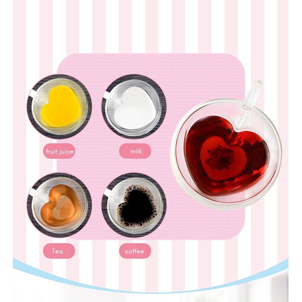 180ml/240ml Heart Shaped Double Wall Glass Mug Heat Resistant Tea Mug view 5