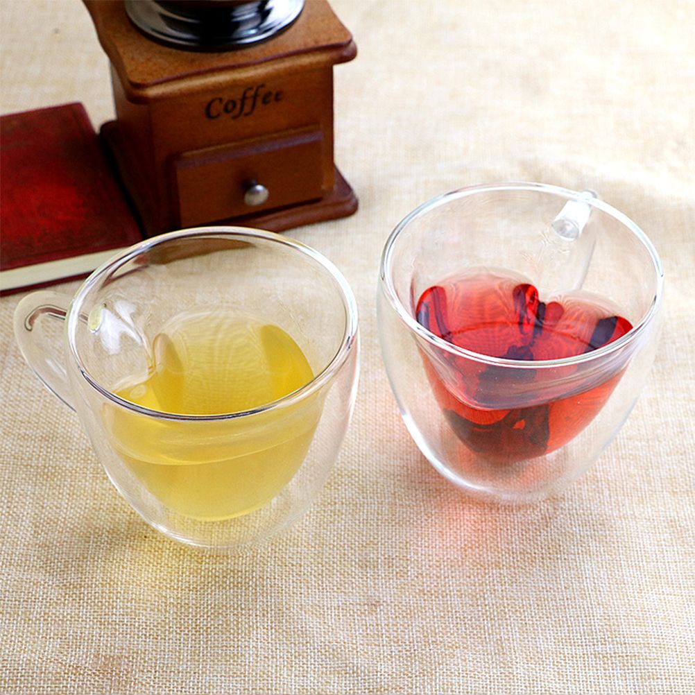 180ml/240ml Heart Shaped Double Wall Glass Mug Heat Resistant Tea Mug view 6