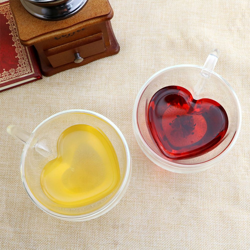 180ml/240ml Heart Shaped Double Wall Glass Mug Heat Resistant Tea Mug view 7