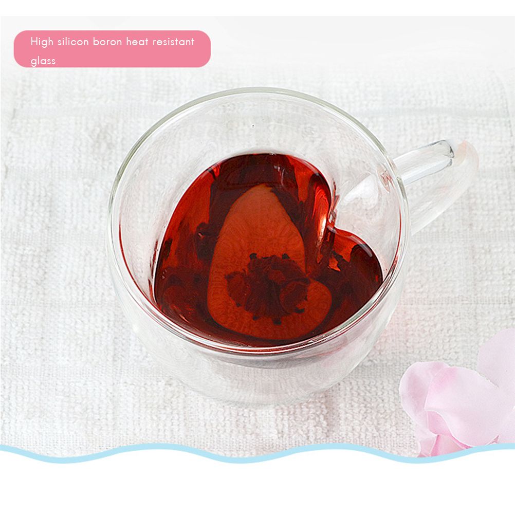 180ml/240ml Heart Shaped Double Wall Glass Mug Heat Resistant Tea Mug view 4