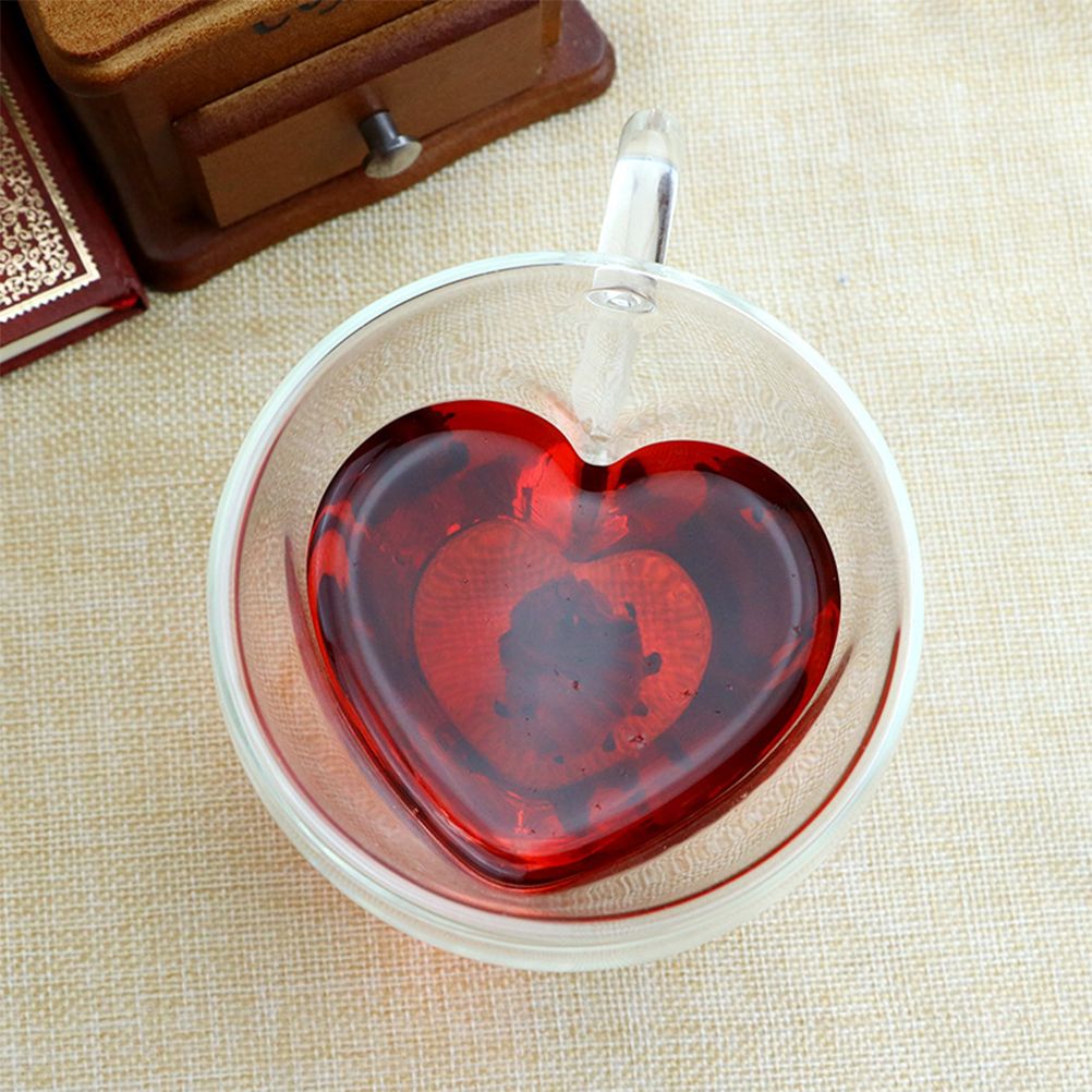 180ml/240ml Heart Shaped Double Wall Glass Mug Heat Resistant Tea Mug view 8
