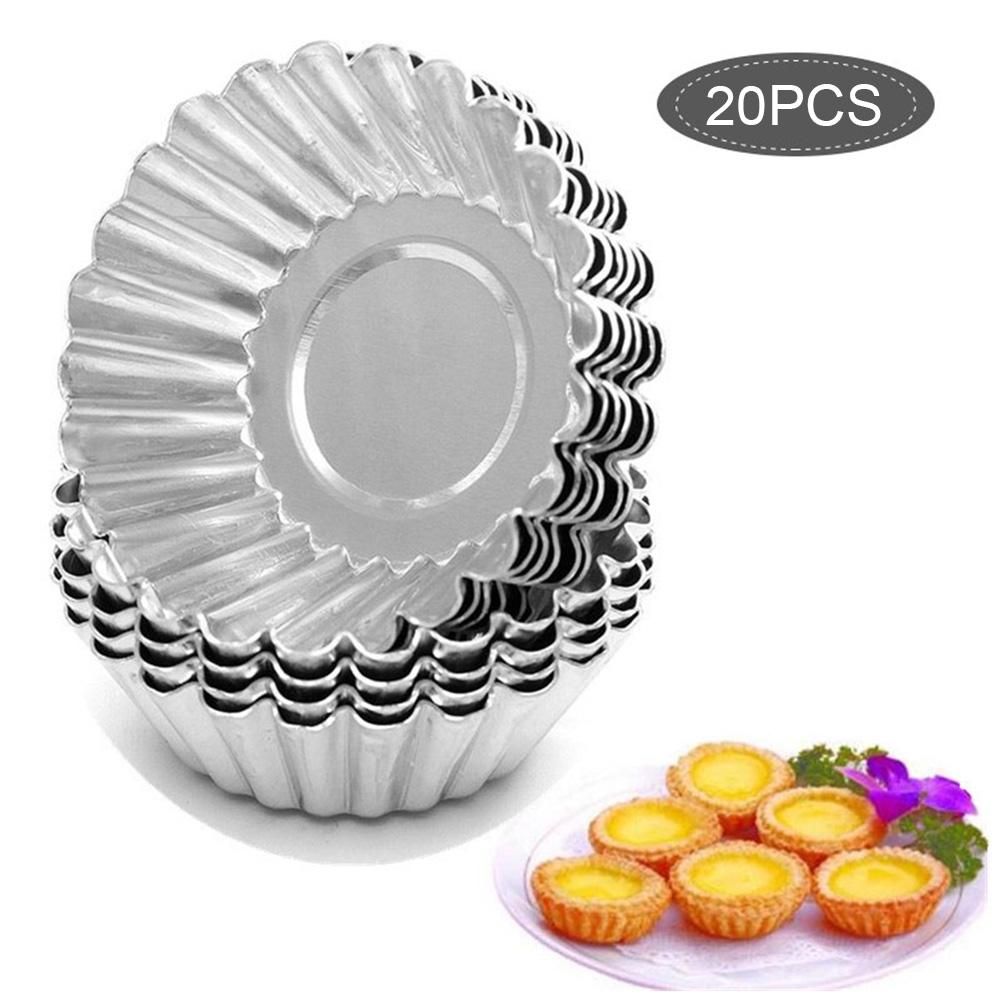 20Pcs Egg Tart Molds Mini Aluminum Cake Muffin Moulds Tins Pans Non Stick view 2