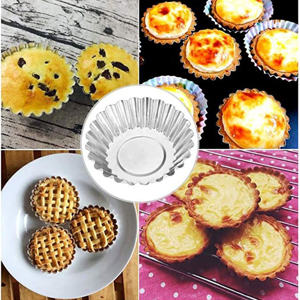20Pcs Egg Tart Molds Mini Aluminum Cake Muffin Moulds Tins Pans Non Stick view 4