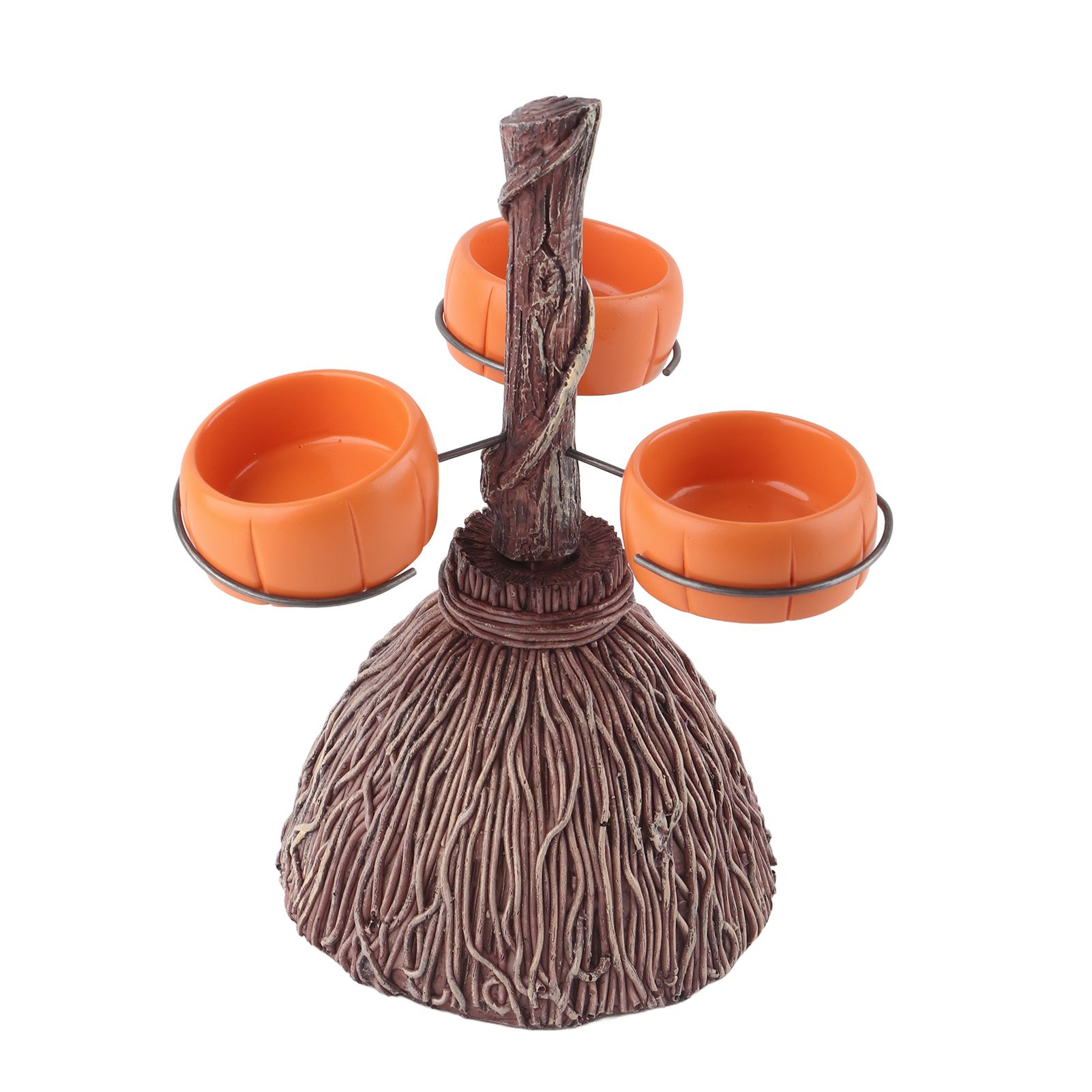 Halloween Resin Pumpkin Bowls On Broom for Serving Snacks Salad Fruit view 2