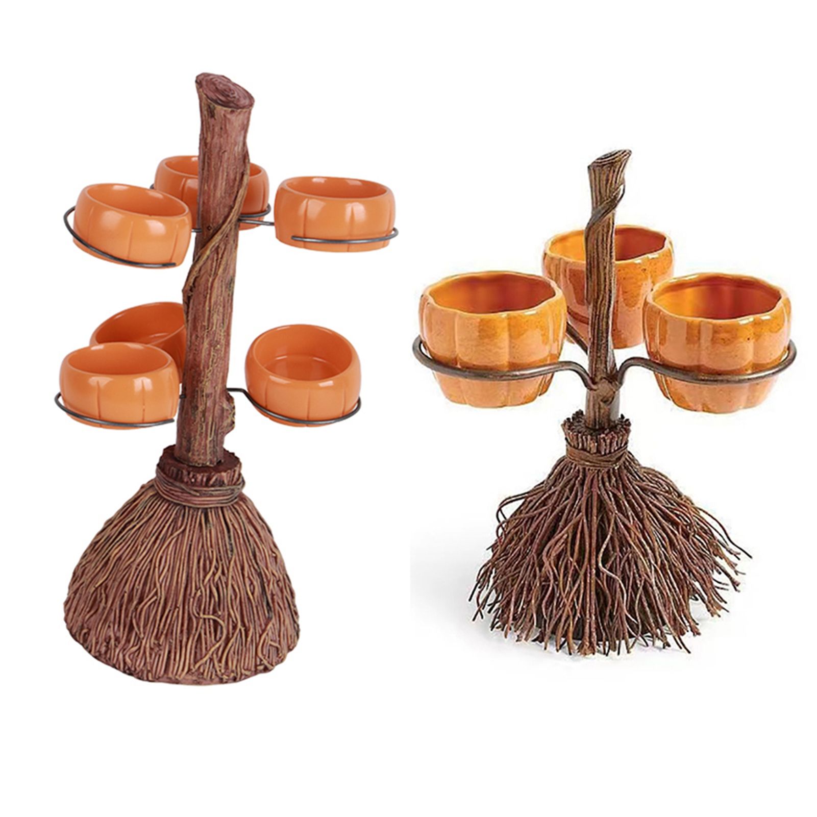 Halloween Resin Pumpkin Bowls On Broom for Serving Snacks Salad Fruit view 6