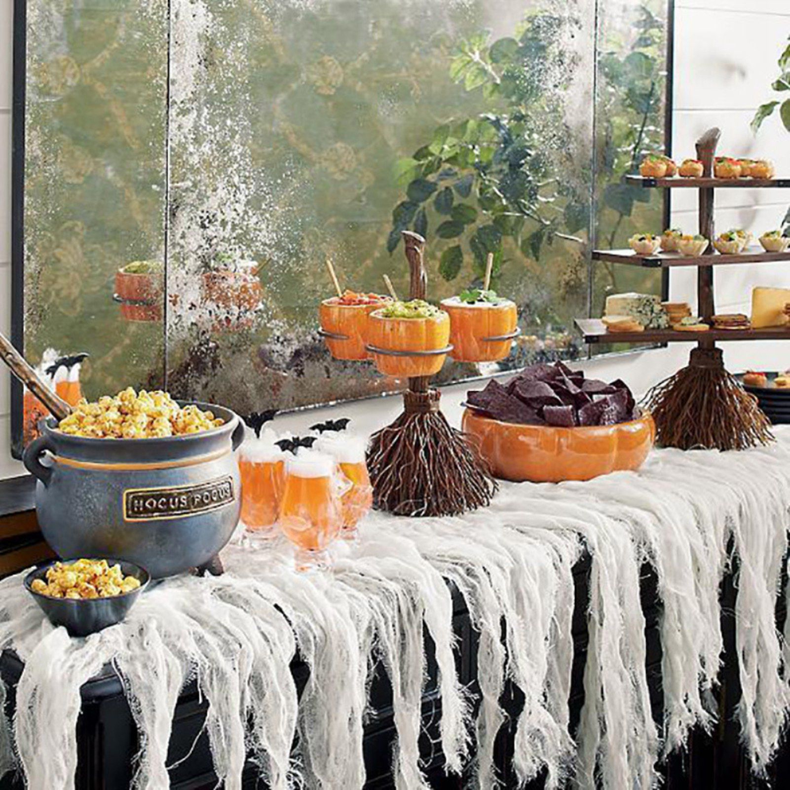 Halloween Resin Pumpkin Bowls On Broom for Serving Snacks Salad Fruit view 8