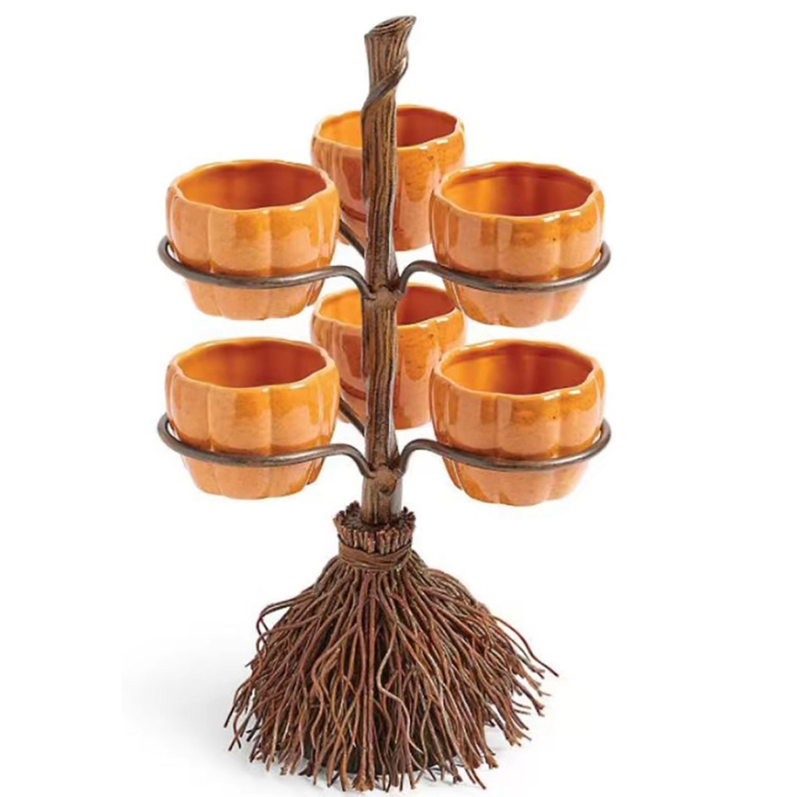 Halloween Resin Pumpkin Bowls On Broom for Serving Snacks Salad Fruit view 10