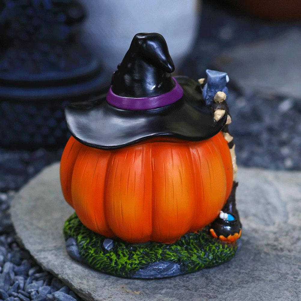 Halloween Witch Pumpkin House Figurine Luminous Resin Pumpkin Statue Crafts view 4