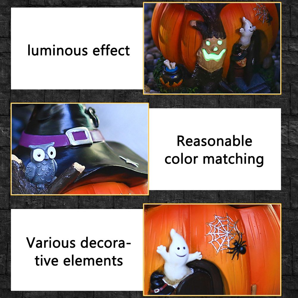 Halloween Witch Pumpkin House Figurine Luminous Resin Pumpkin Statue Crafts view 6