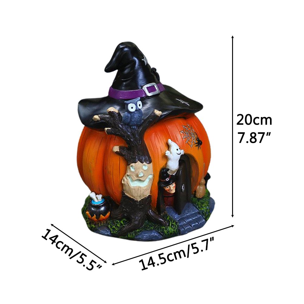 Halloween Witch Pumpkin House Figurine Luminous Resin Pumpkin Statue Crafts view 7