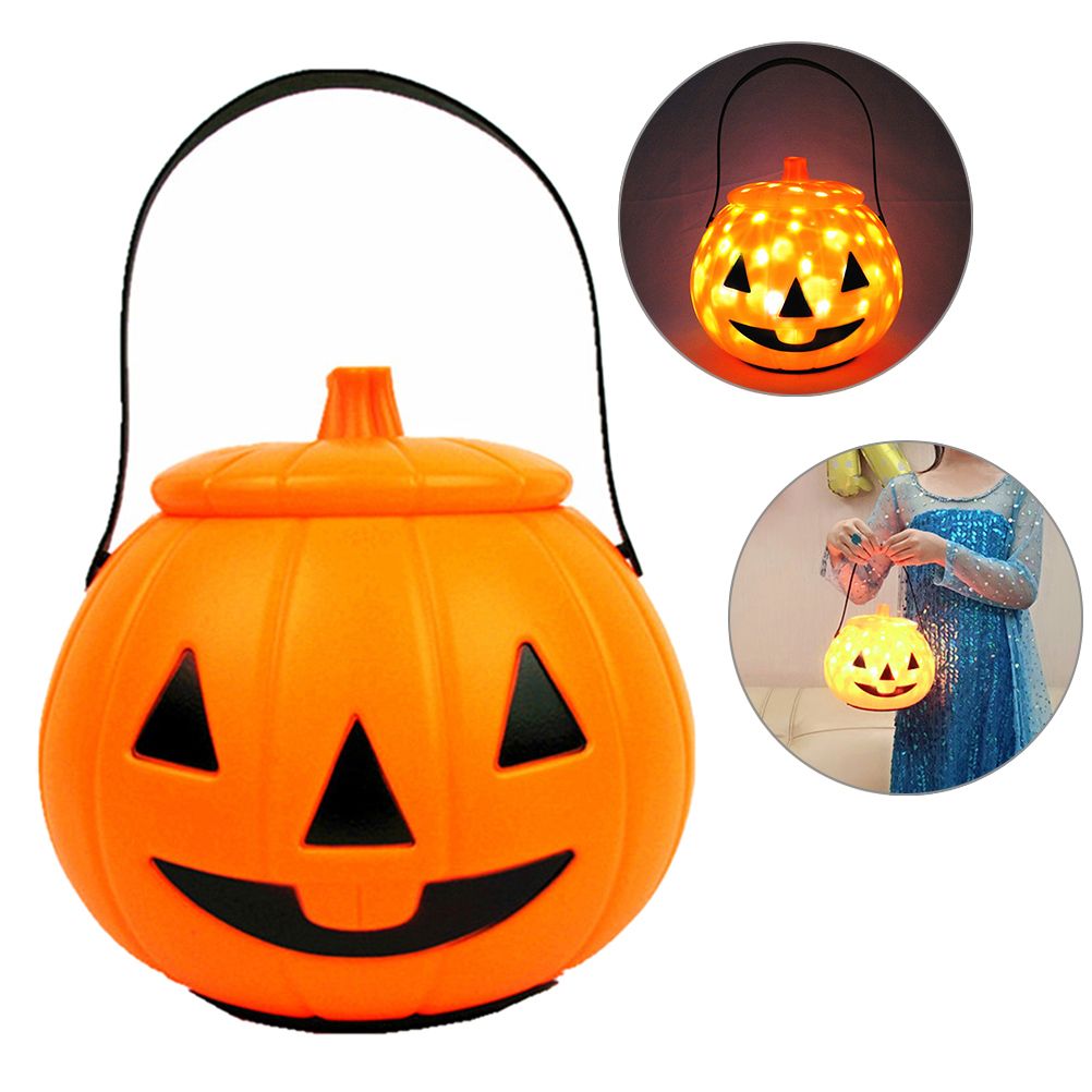Halloween Pumpkin Bucket with LED Lights Sound Pumpkin Basket with Handle
