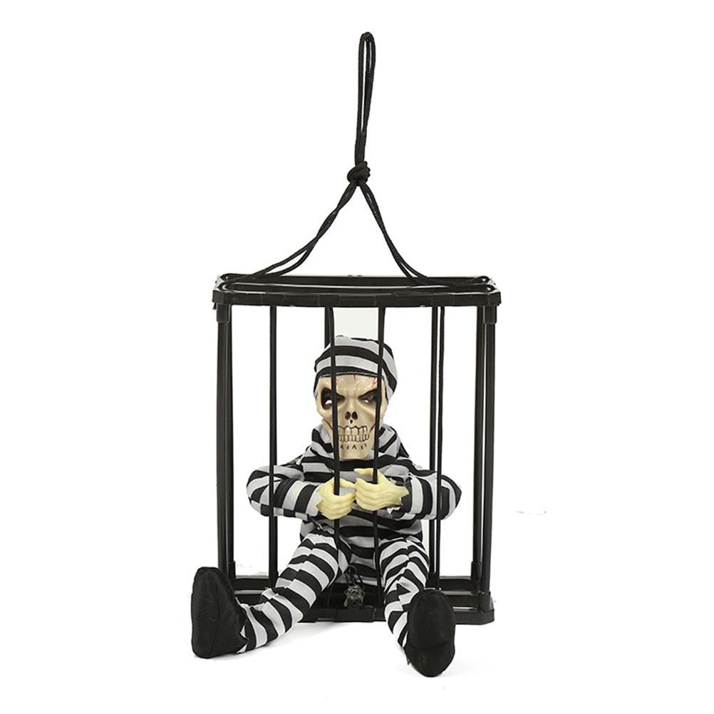 Halloween Scary Screaming Animated Skeleton Cage Prisoner with Light Up Eyes view 2