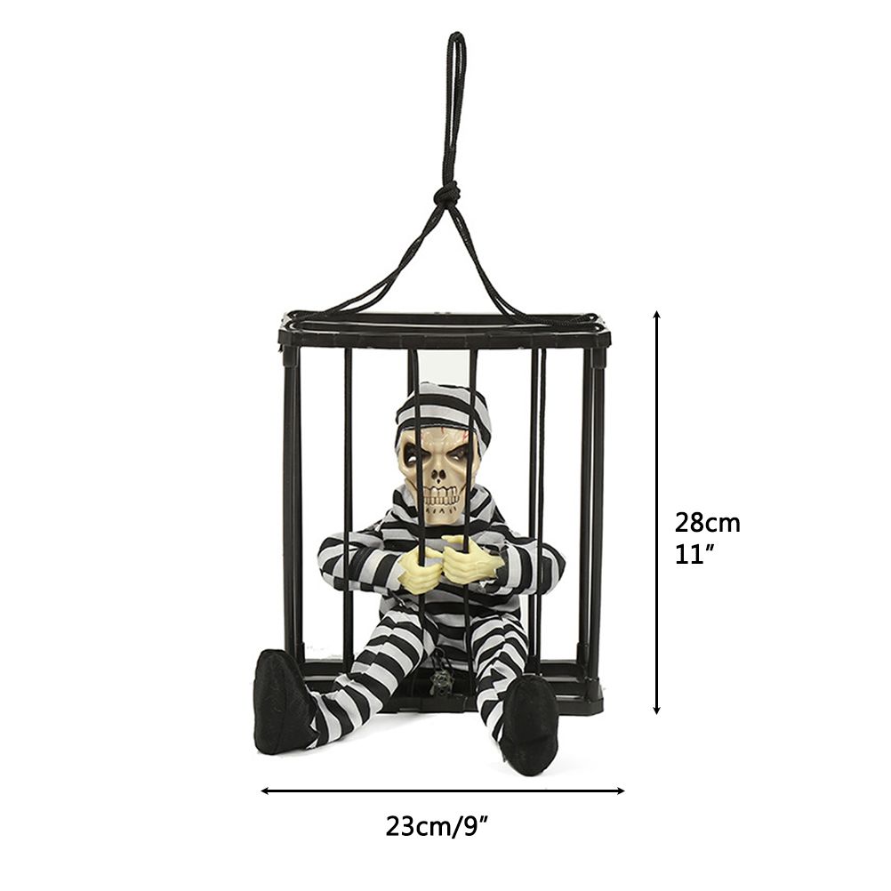 Halloween Scary Screaming Animated Skeleton Cage Prisoner with Light Up Eyes view 6