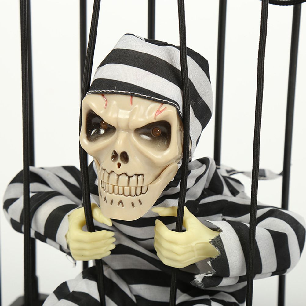 Halloween Scary Screaming Animated Skeleton Cage Prisoner with Light Up Eyes view 10