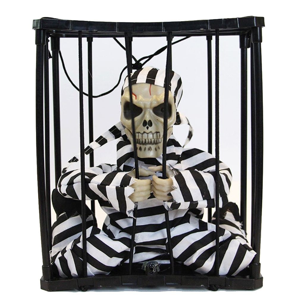 Halloween Scary Screaming Animated Skeleton Cage Prisoner with Light Up Eyes view 11
