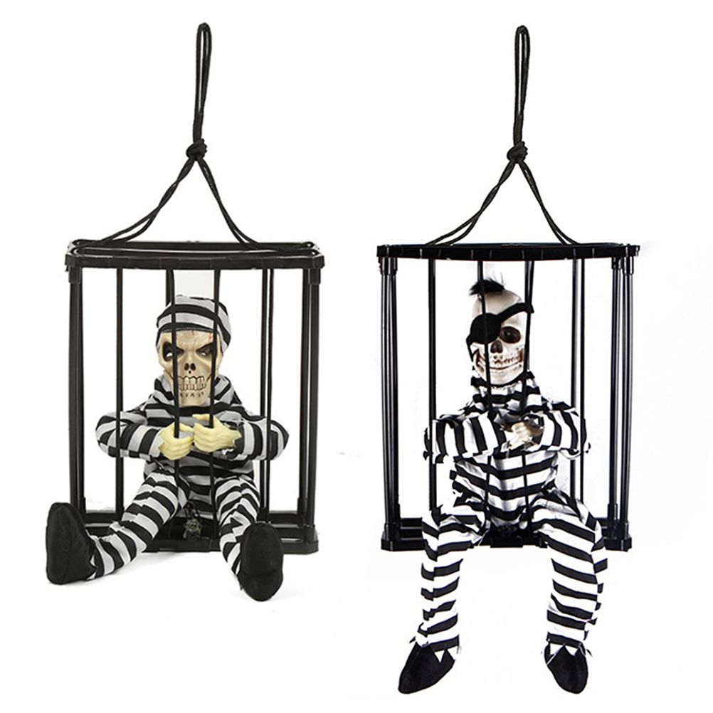 Halloween Scary Screaming Animated Skeleton Cage Prisoner with Light Up Eyes view 12