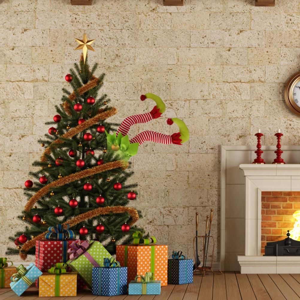 Christmas Elf Stuffed Legs Stuck Tree Topper Decorations Xmas Holiday Party view 3