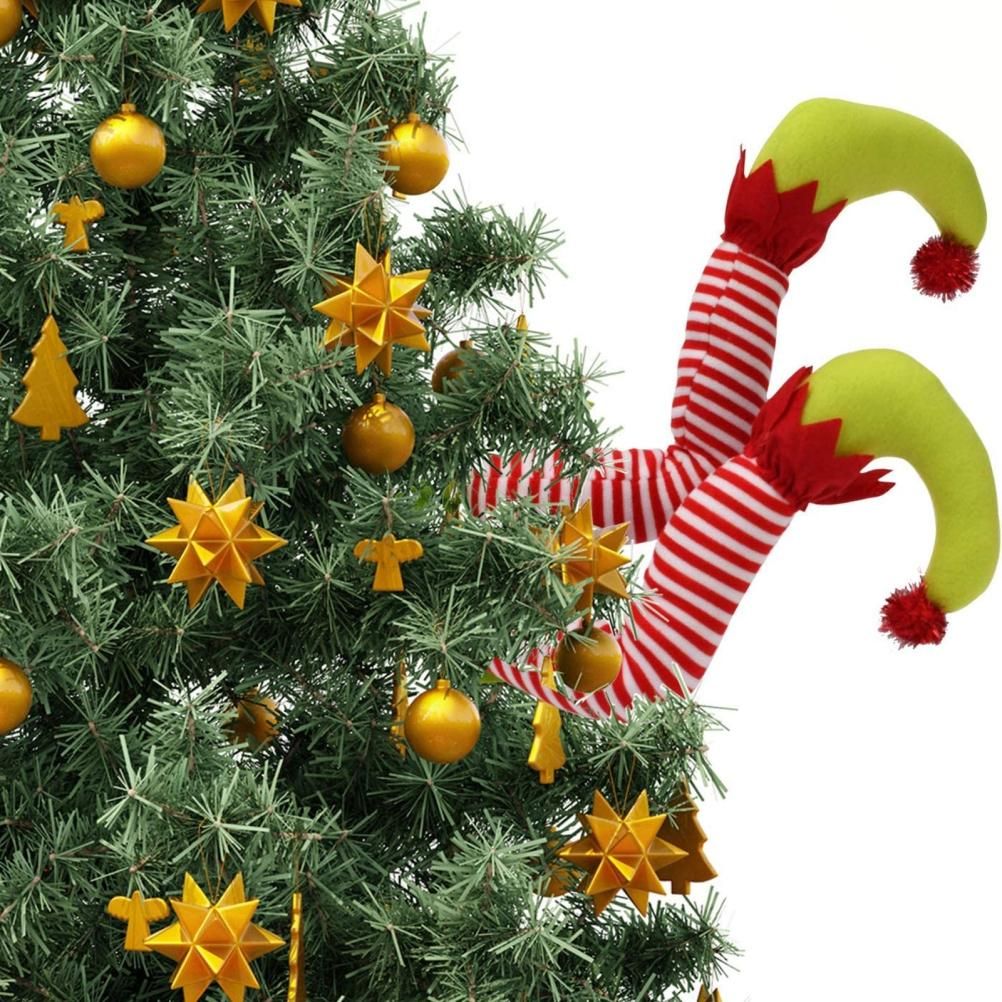 Christmas Elf Stuffed Legs Stuck Tree Topper Decorations Xmas Holiday Party view 4
