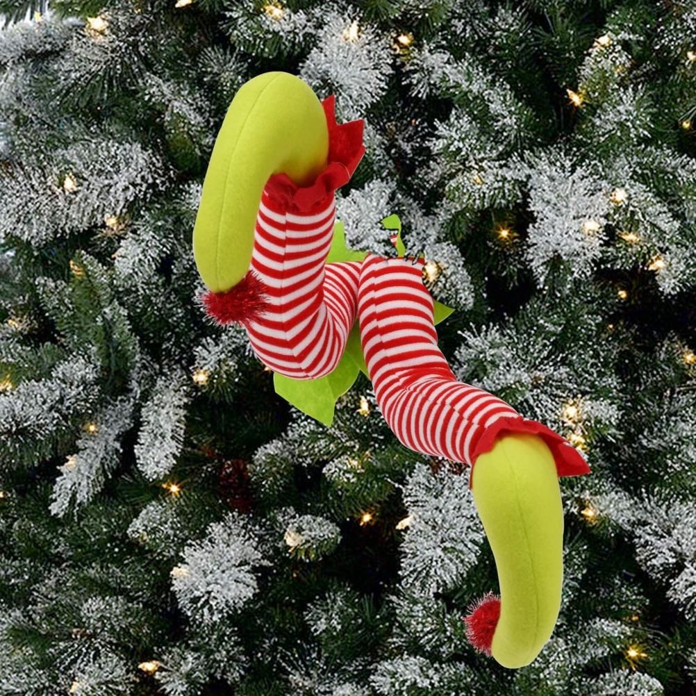 Christmas Elf Stuffed Legs Stuck Tree Topper Decorations Xmas Holiday Party view 5