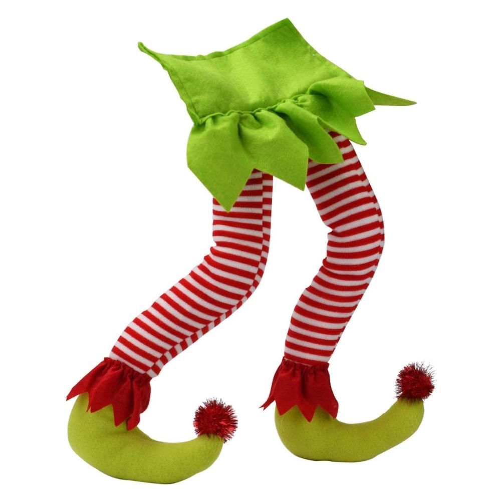 Christmas Elf Stuffed Legs Stuck Tree Topper Decorations Xmas Holiday Party view 6