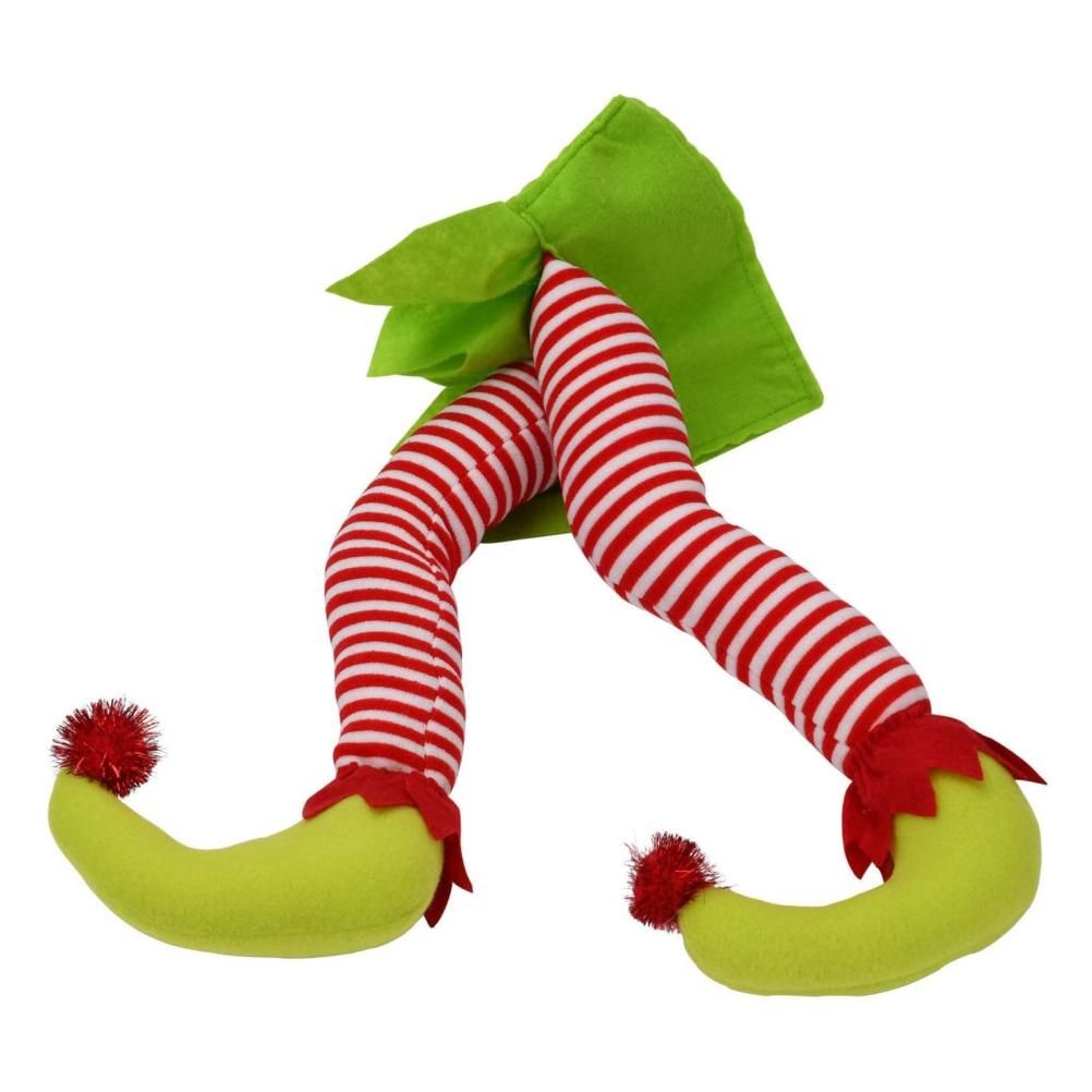 Christmas Elf Stuffed Legs Stuck Tree Topper Decorations Xmas Holiday Party view 7