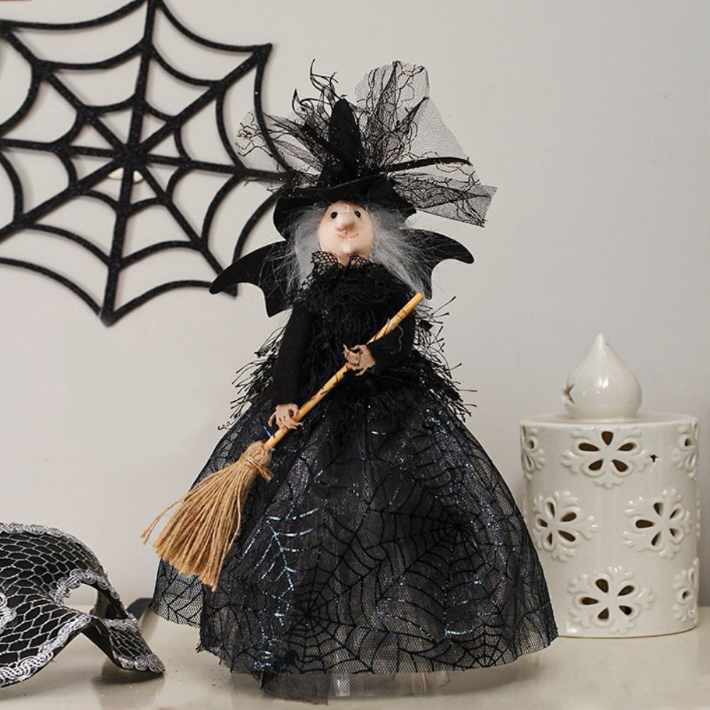 Halloween Veil Witch with Spider Web Skirt Doll Halloween Desktop Ornament view 4