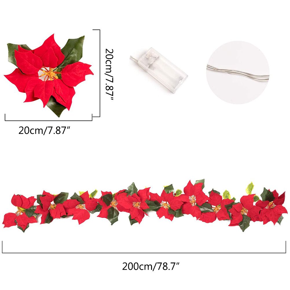 Christmas Poinsettia Garland String Lights 10 LED Artificial Flower Christmas view 2