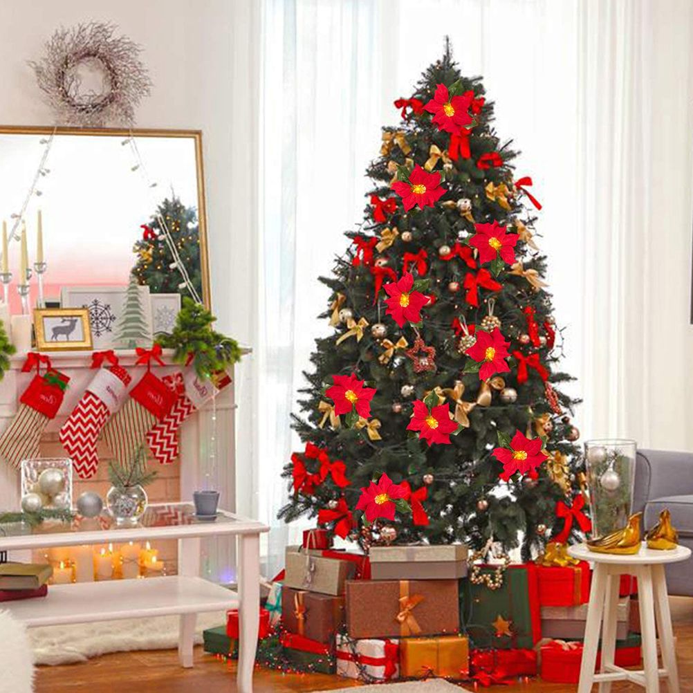 Christmas Poinsettia Garland String Lights 10 LED Artificial Flower Christmas view 3
