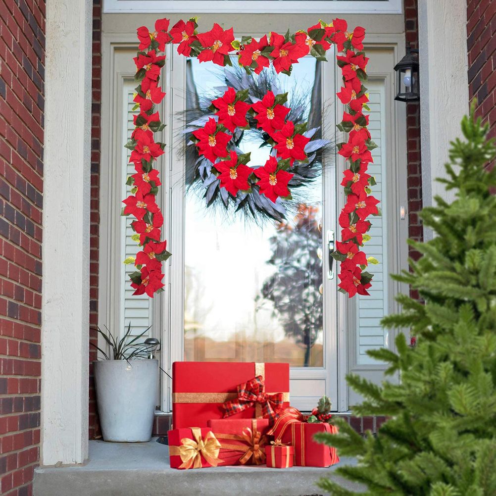 Christmas Poinsettia Garland String Lights 10 LED Artificial Flower Christmas view 5