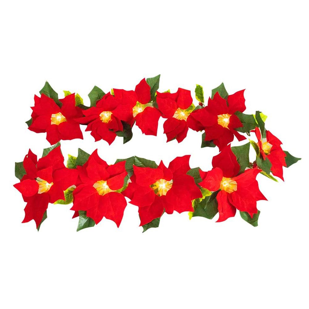 Christmas Poinsettia Garland String Lights 10 LED Artificial Flower Christmas view 8