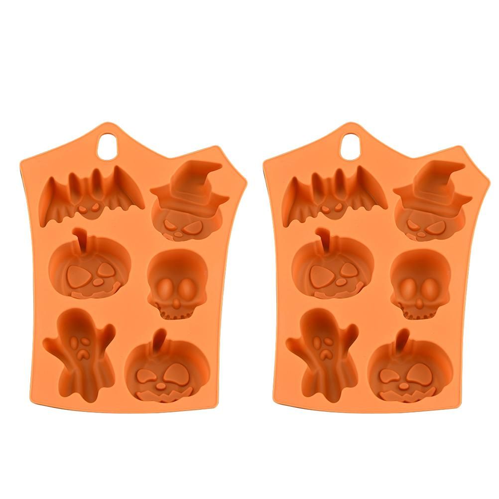 2Pcs Halloween Silicone Baking Molds with Pumpkin Skeleton Head Bat Ghost