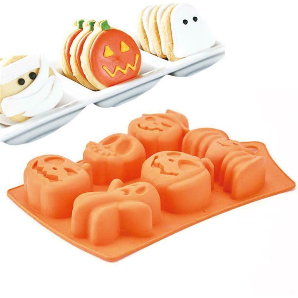 2Pcs Halloween Silicone Baking Molds with Pumpkin Skeleton Head Bat Ghost view 3