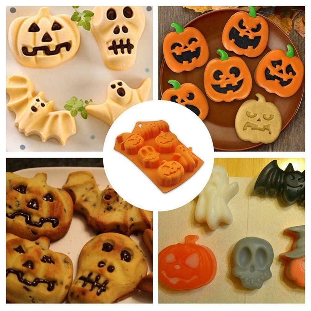 2Pcs Halloween Silicone Baking Molds with Pumpkin Skeleton Head Bat Ghost view 6