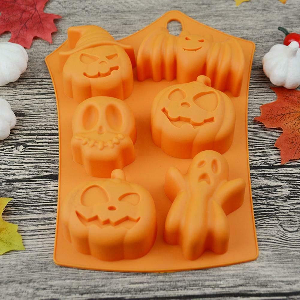 2Pcs Halloween Silicone Baking Molds with Pumpkin Skeleton Head Bat Ghost view 7