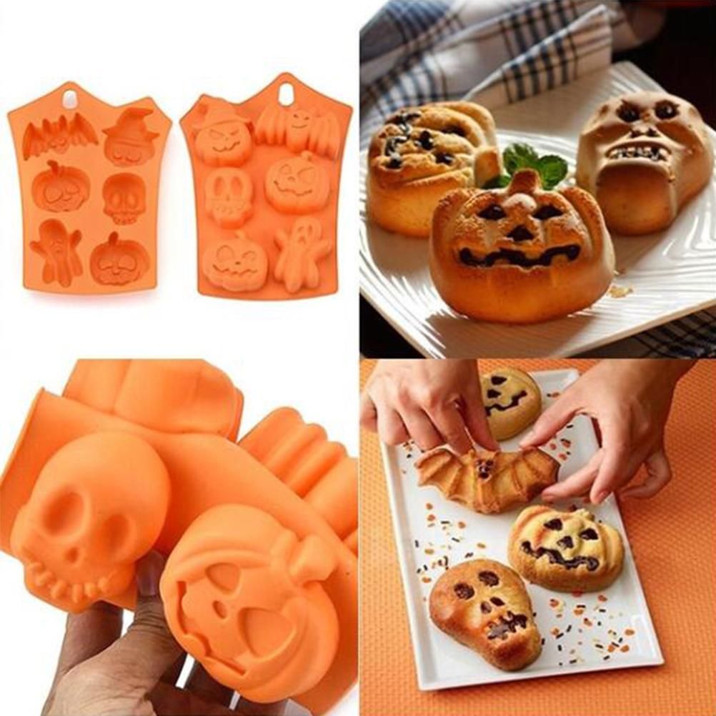 2Pcs Halloween Silicone Baking Molds with Pumpkin Skeleton Head Bat Ghost view 8