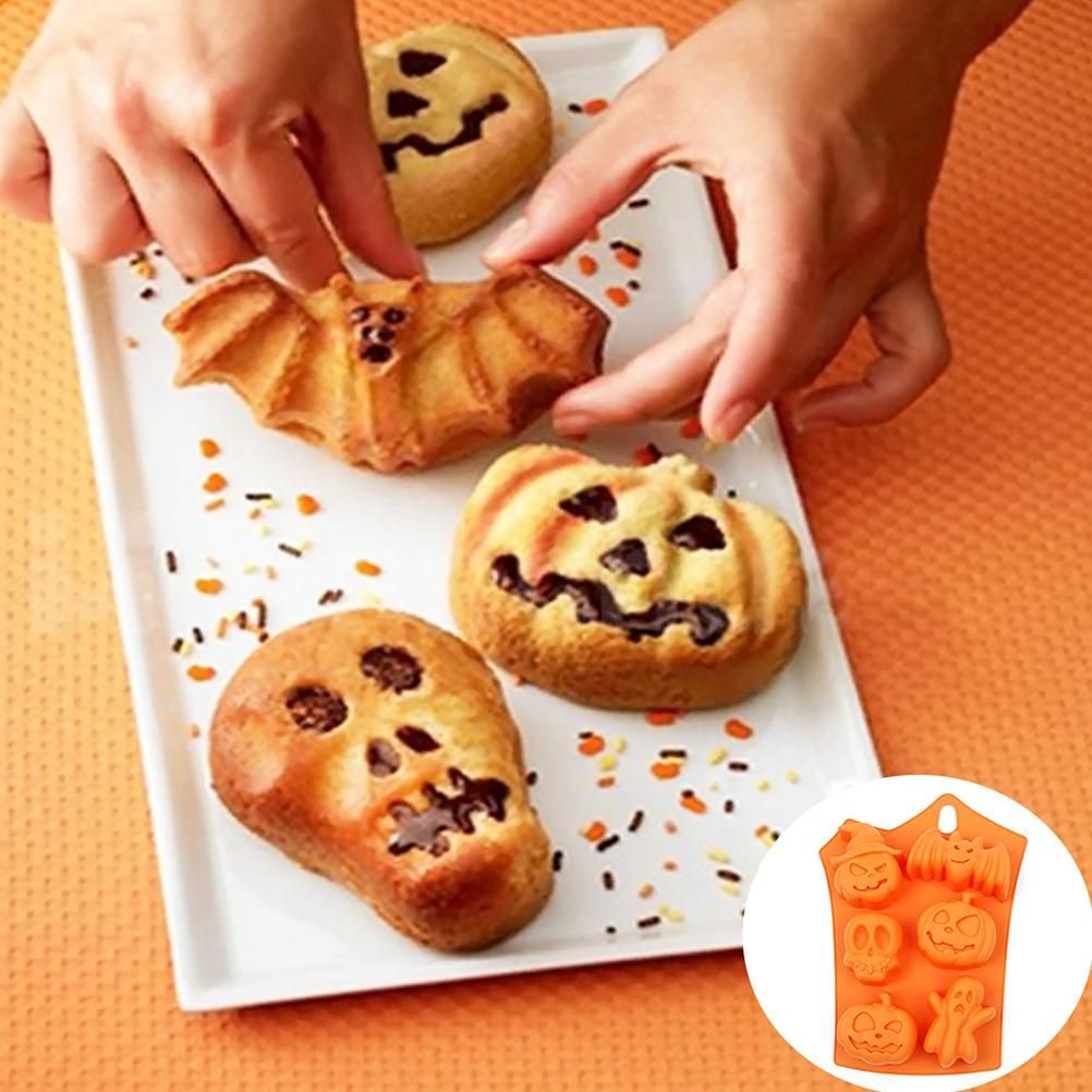2Pcs Halloween Silicone Baking Molds with Pumpkin Skeleton Head Bat Ghost view 9