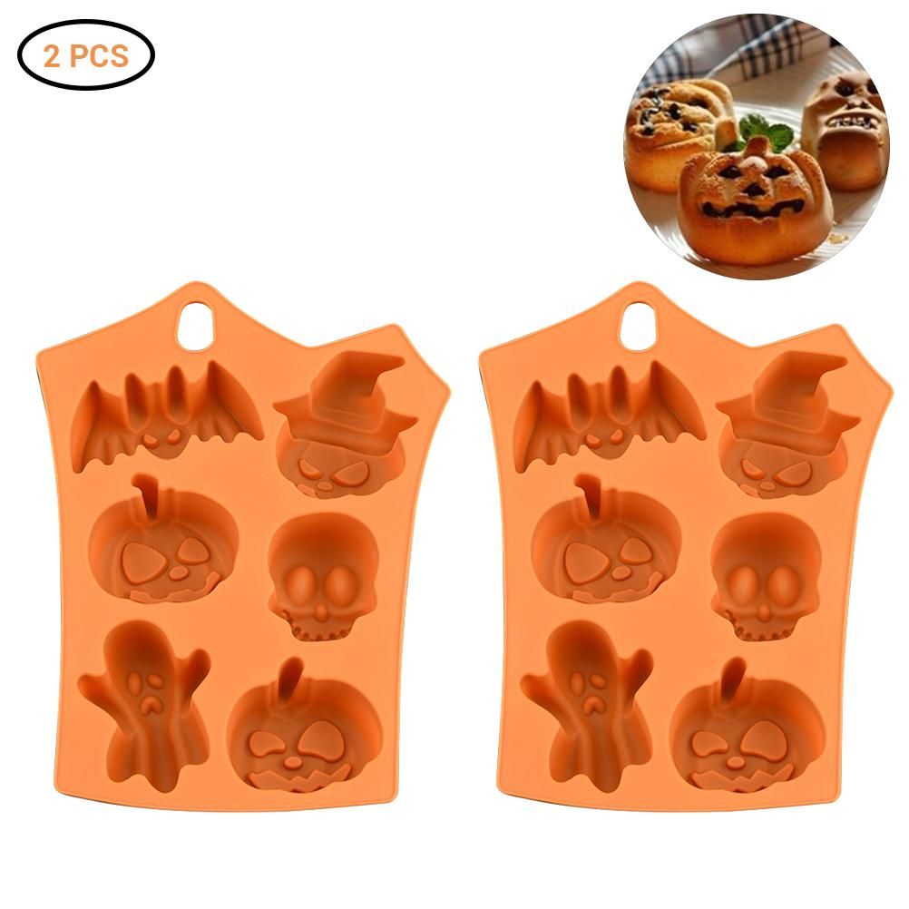 2Pcs Halloween Silicone Baking Molds with Pumpkin Skeleton Head Bat Ghost view 10