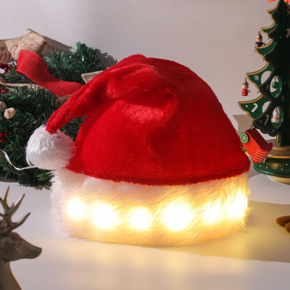 LED Christmas Hat Light Up Plush Santa Hat Christmas Costume Props Holiday view 8