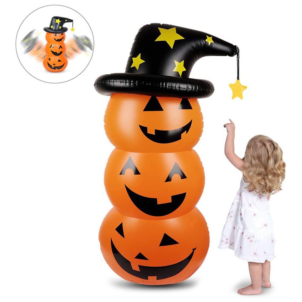 Halloween Pumpkin Tumbler 55.1in PVC Cute Inflatable Halloween Pumpkin